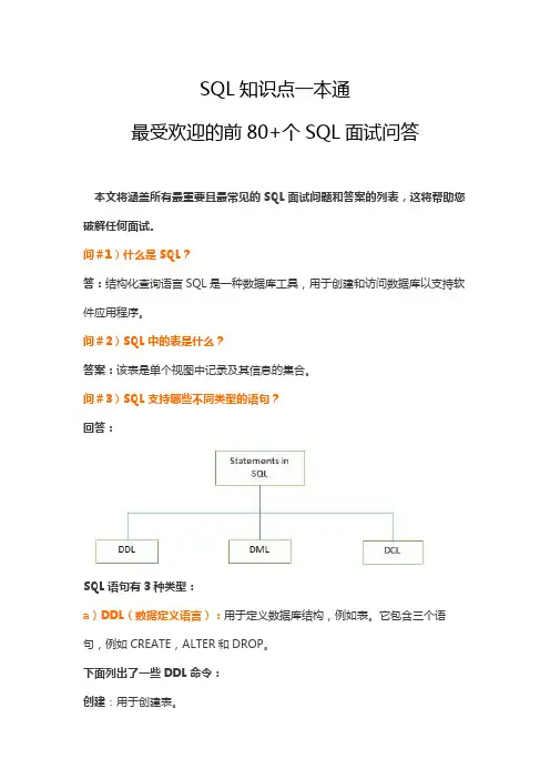 SQL知识点一本通——最受欢迎的前80+个SQL面试问答