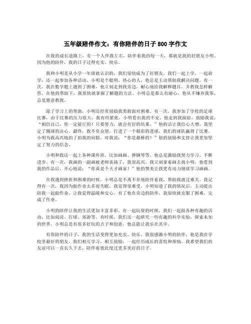 五年级陪伴作文：有你陪伴的日子800字作文