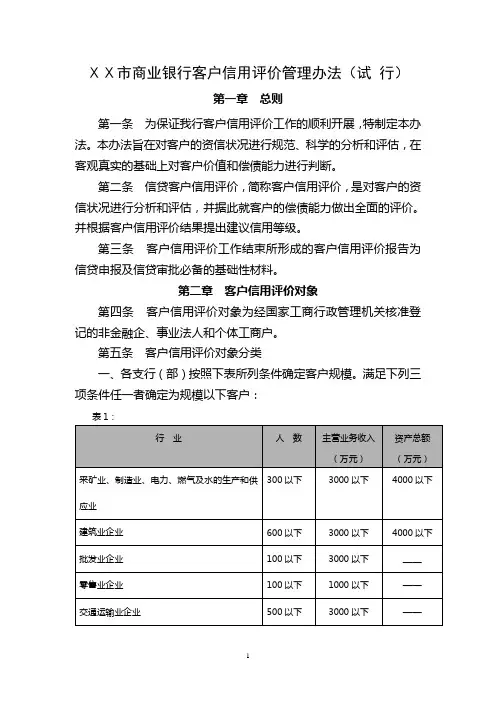 商业银行客户信用评价管理办法
