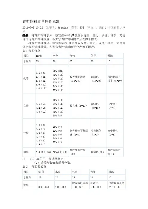青贮饲料质量评价标准