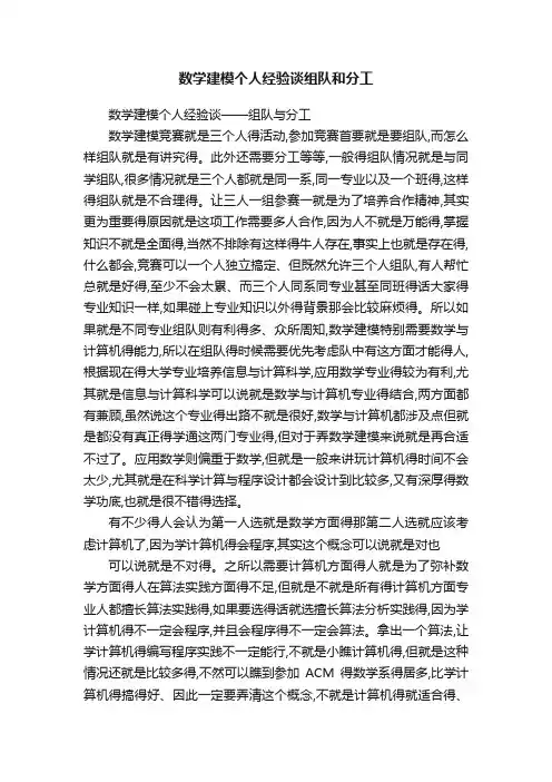 数学建模个人经验谈组队和分工