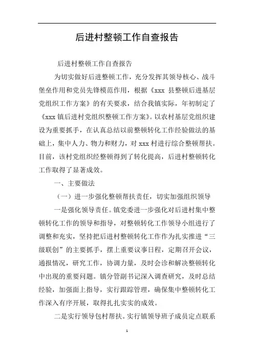 后进村整顿工作自查报告