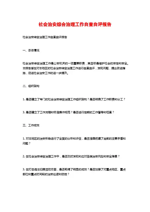 社会治安综合治理工作自查自评报告
