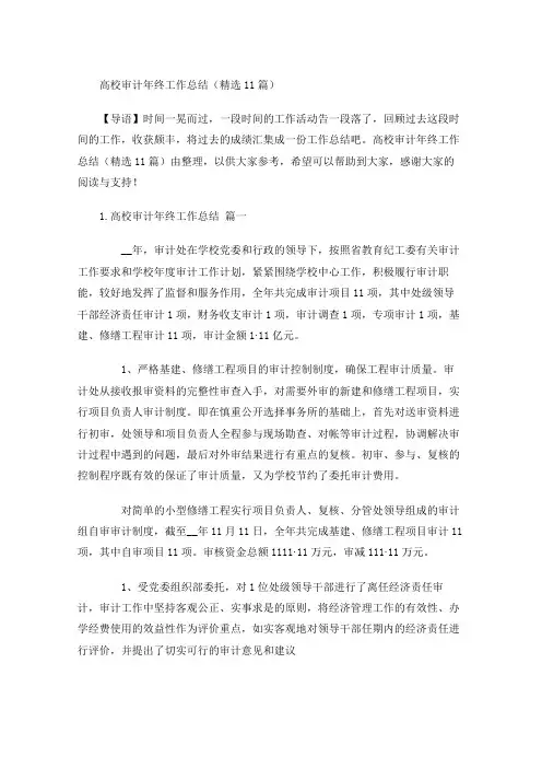 高校审计年终工作总结(精选10篇)