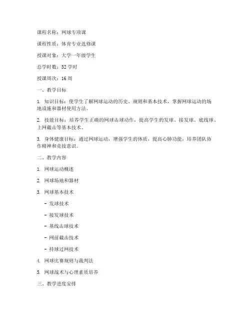 大学网球体育教案模板范文