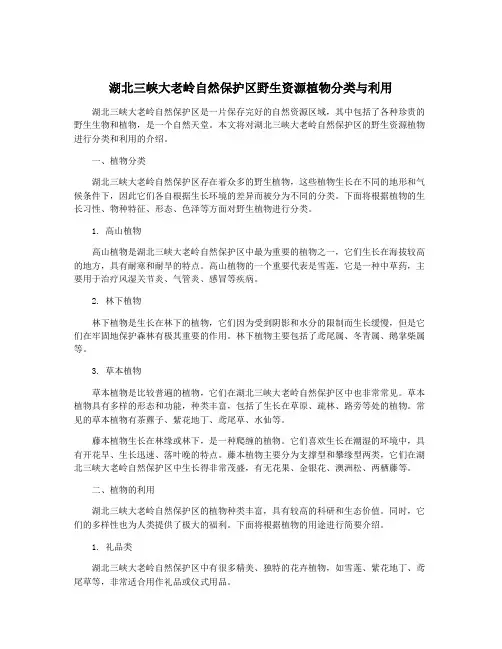 湖北三峡大老岭自然保护区野生资源植物分类与利用