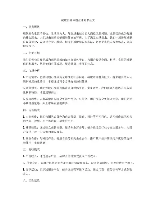 减肥自媒体创业计划书范文