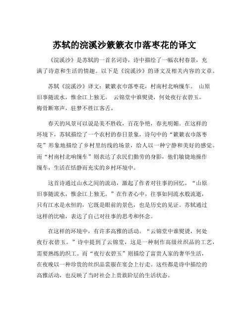 苏轼的浣溪沙簌簌衣巾落枣花的译文