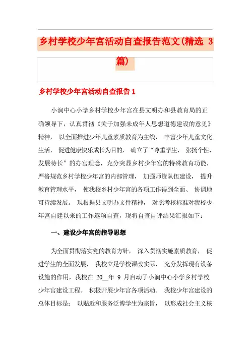 乡村学校少年宫活动自查报告范文(精选3篇)