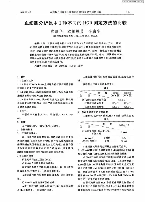 血细胞分析仪中2种不同的HGB测定方法的比较