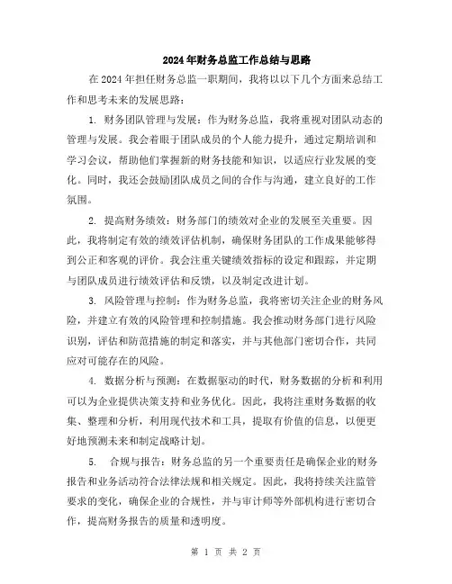 2024年财务总监工作总结与思路