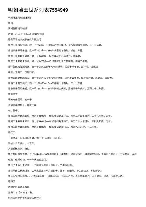 明朝藩王世系列表7554949