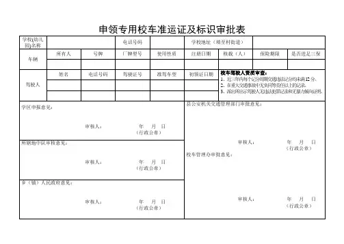 申领专用校车准运证及标识审批表