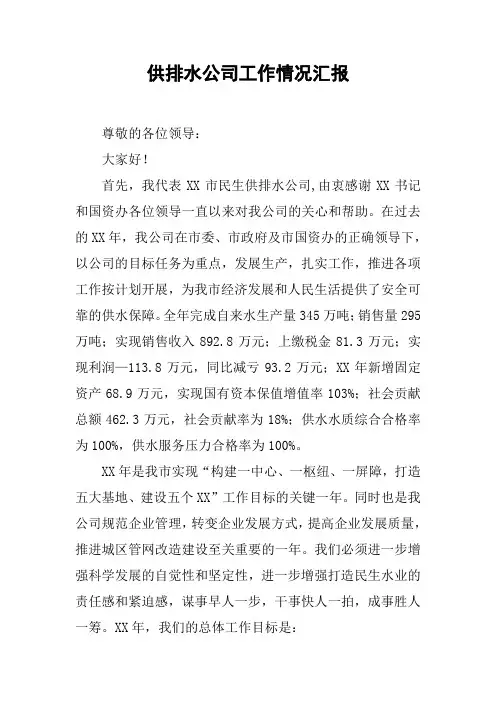 供排水公司工作情况汇报