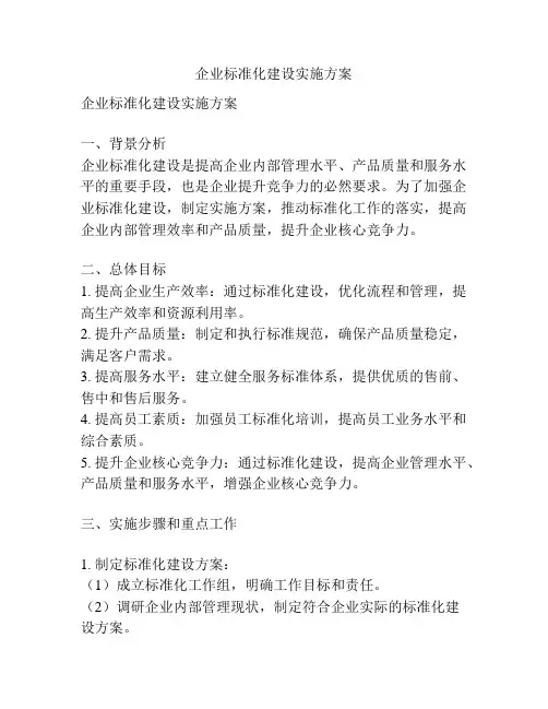企业标准化建设实施方案