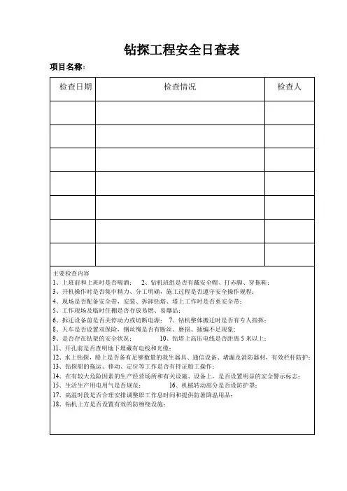 钻探工程安全日查表