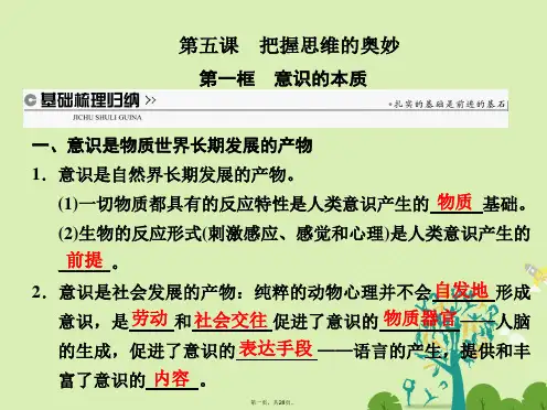 高中政治第二单元探索世界与追求真理第五课把握思维的奥妙第一框意识的本质课件新人教版必修4