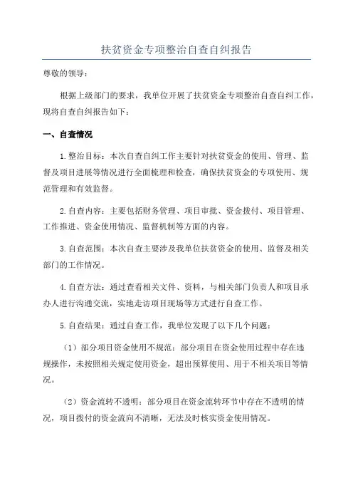 扶贫资金专项整治自查自纠报告