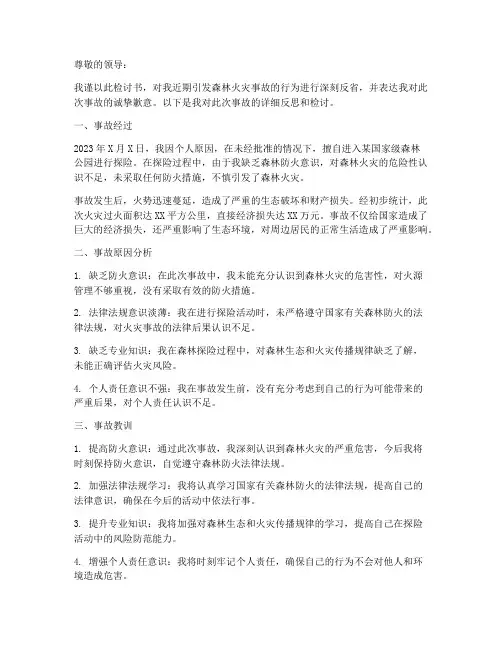 引发森林火灾事故的检讨书