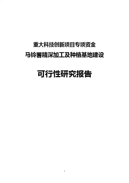 马铃薯精深加工及种植基地建设项目可行性研究报告书