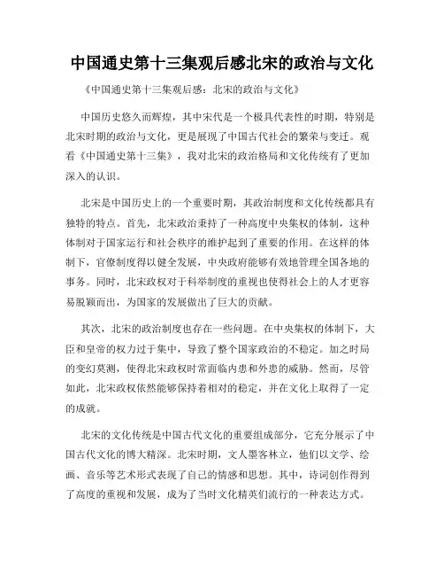 中国通史第十三集观后感北宋的政治与文化