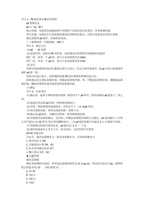 执业药师考试药物分析学复习要点：pH值测定法