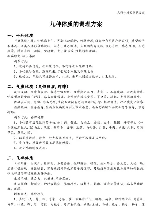 九种体质的调养方案