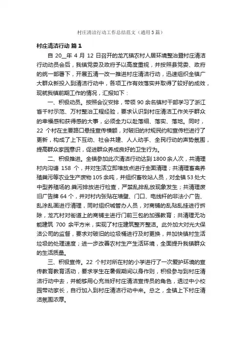 村庄清洁行动工作总结范文（通用3篇）