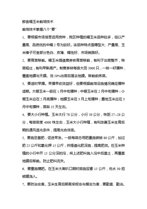 鲜食糯玉米栽培技术