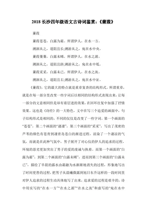 四年级语文古诗词鉴赏：《蒹葭》.doc