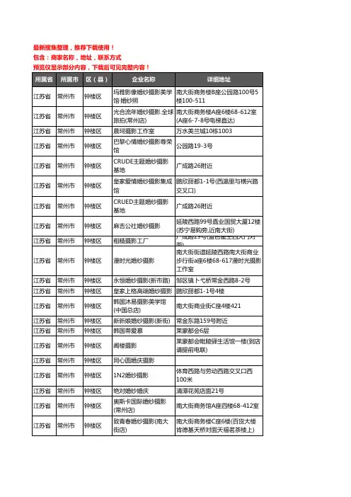 新版江苏省常州市钟楼区婚纱摄影企业公司商家户名录单联系方式地址大全23家