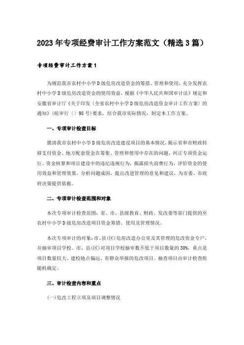 2023年专项经费审计工作方案范文(精选3篇)