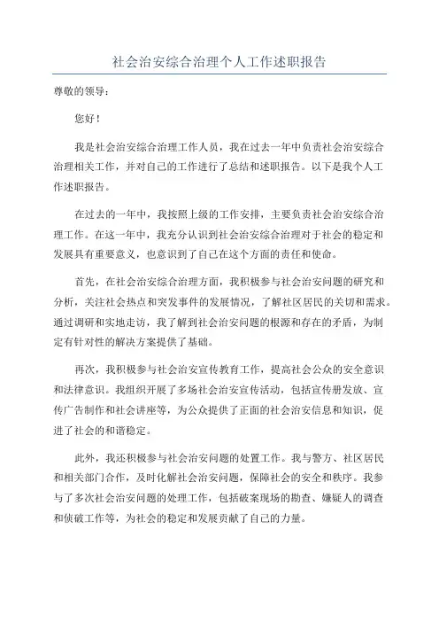 社会治安综合治理个人工作述职报告