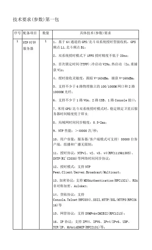 技术要求参数第一包