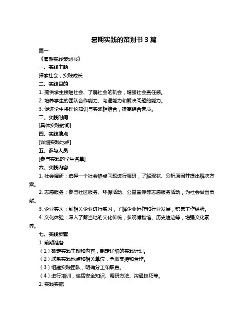 暑期实践的策划书3篇