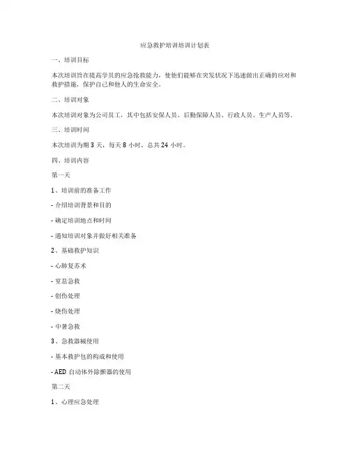 应急救护培训培训计划表