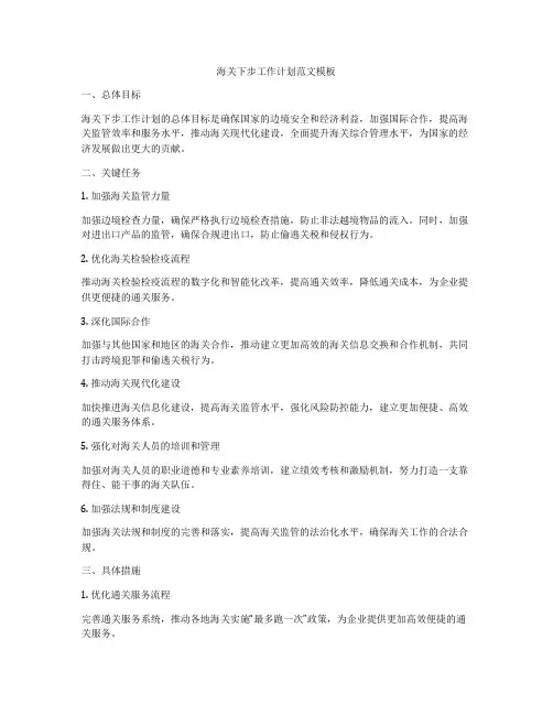 海关下步工作计划范文模板