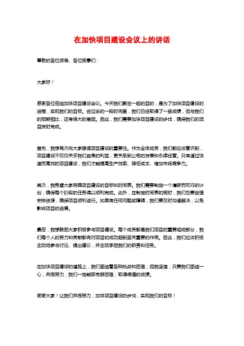在加快项目建设会议上的讲话