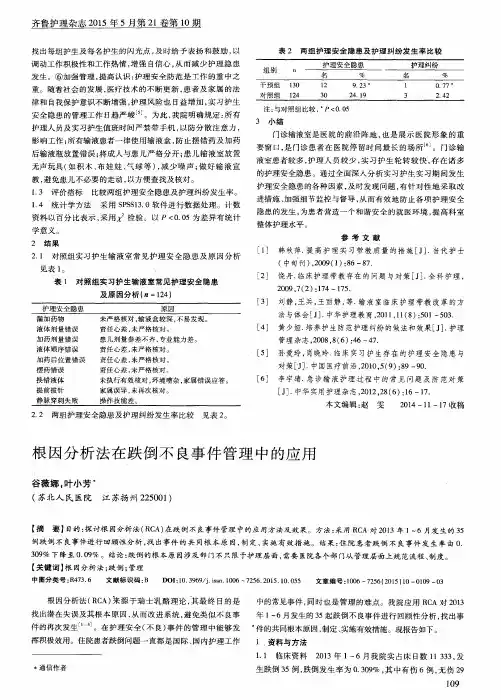 根因分析法在跌倒不良事件管理中的应用