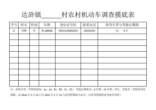 农村机动车调查摸底表(2)