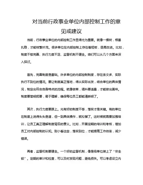 对当前行政事业单位内部控制工作的意见或建议