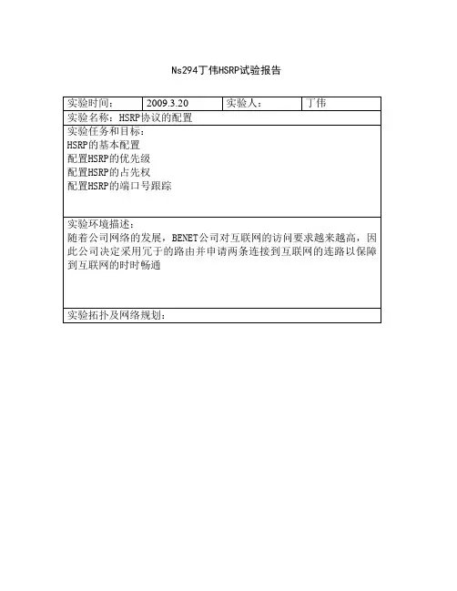 na294丁伟HSRP实验报告