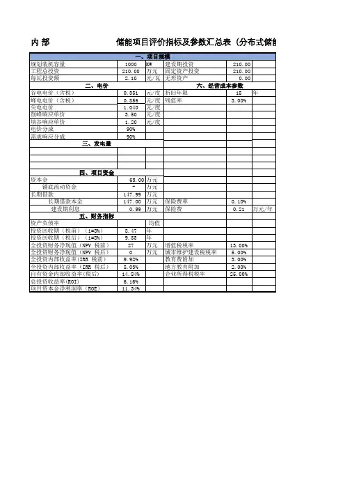 储能财务经济测算表-计算模板