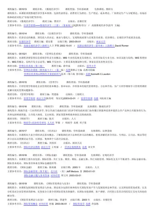 会计学本科专业课程简介