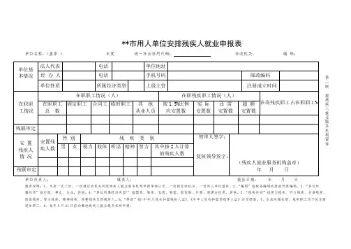 用人单位安排残疾人就业申报表