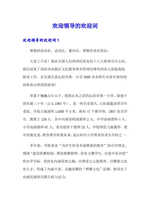 欢迎领导的欢迎词