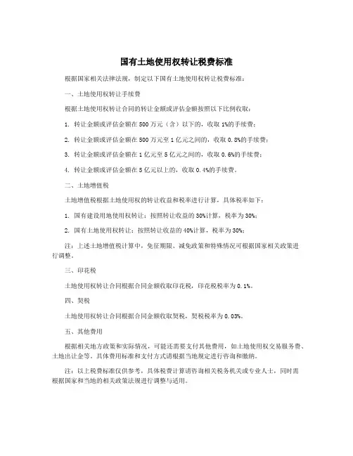 国有土地使用权转让税费标准