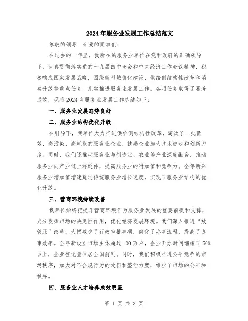 2024年服务业发展工作总结范文