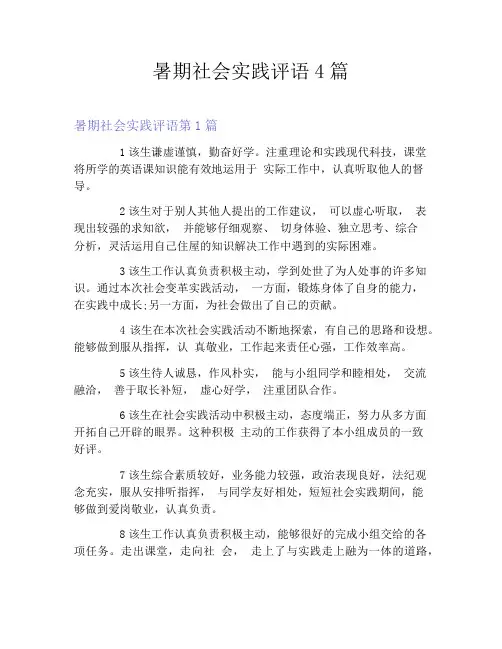 暑期社会实践评语4篇