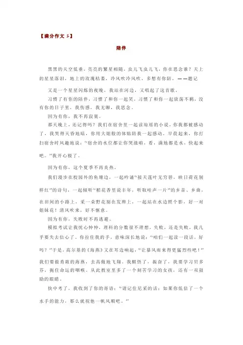 2024年中考作文备考：《陪伴》(范文8篇,含名言警句)